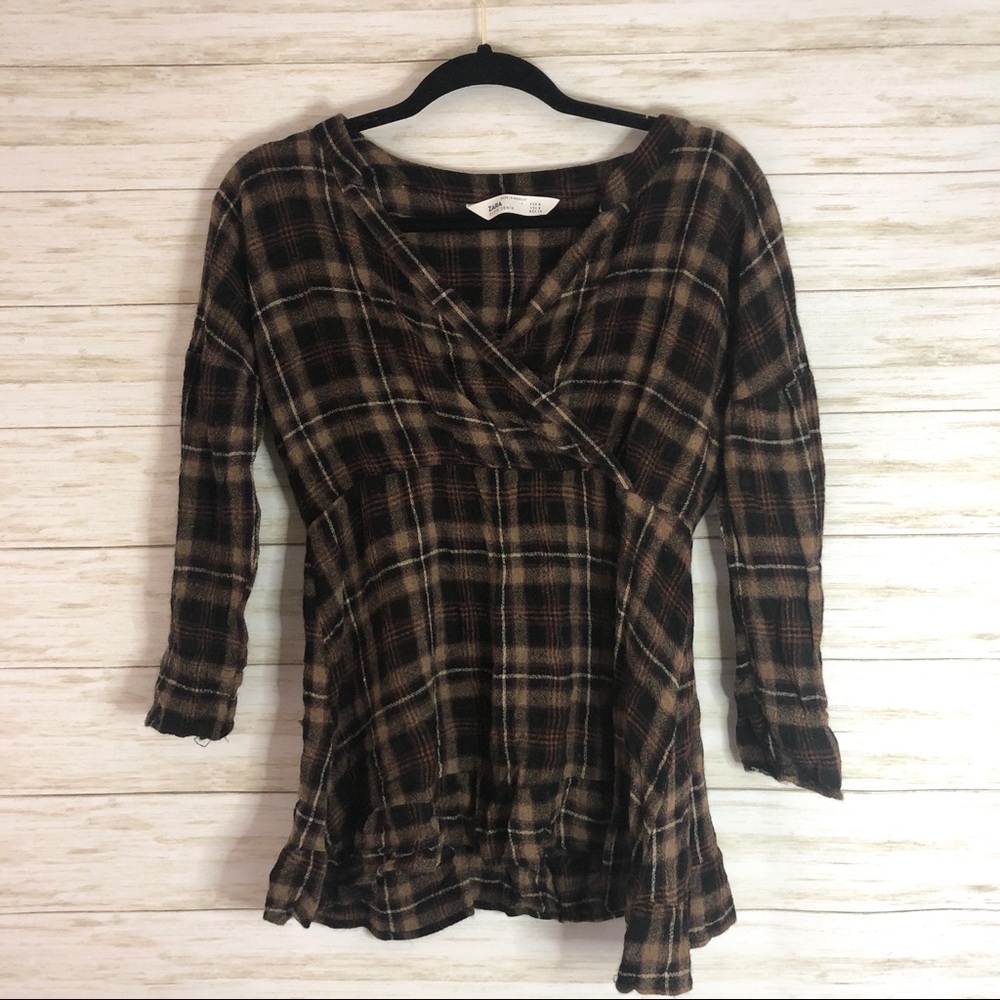 Zara plaid long sleeve blouse